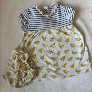 Baby Boden Blue Stripe and Yellow Bird Set 3-6M